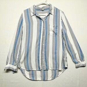 Beach Lunch Lounge Women's Long Sleeve Button Down Lightweight Top Blue Stripe M
